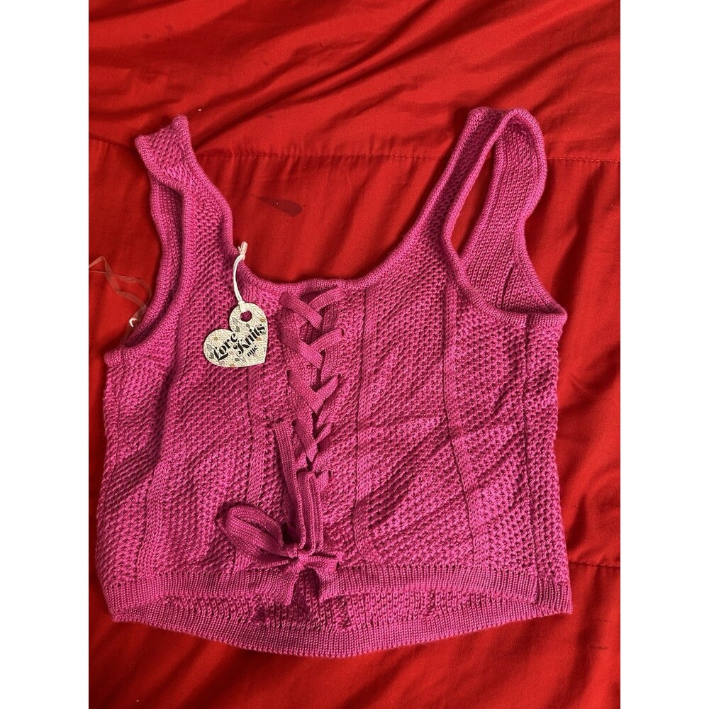 Top de Punto Estilo Corset Lore Knits - Color Magenta/Fucsia L Juvenil